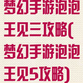 梦幻手游泡泡王见三攻略(梦幻手游泡泡王见5攻略)