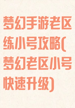 梦幻手游老区练小号攻略(梦幻老区小号快速升级)
