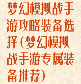 梦幻模拟战手游攻略装备选择(梦幻模拟战手游专属装备推荐)