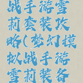 梦幻模拟战手游雪莉套装攻略(梦幻模拟战手游雪莉装备精通)