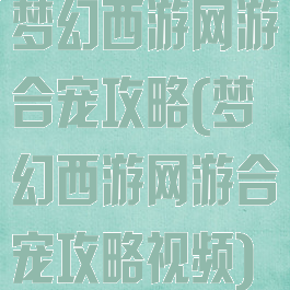 梦幻西游网游合宠攻略(梦幻西游网游合宠攻略视频)