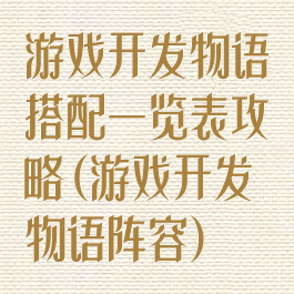游戏开发物语搭配一览表攻略(游戏开发物语阵容)