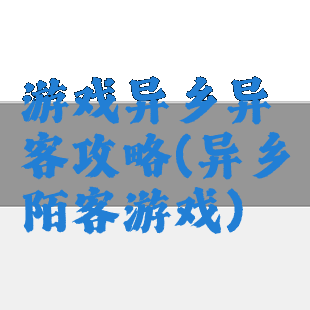 游戏异乡异客攻略(异乡陌客游戏)