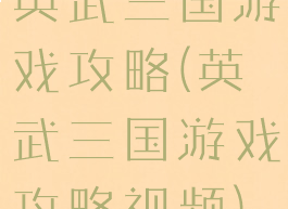英武三国游戏攻略(英武三国游戏攻略视频)