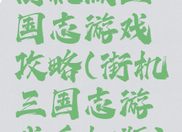 街机版三国志游戏攻略(街机三国志游戏手机版)