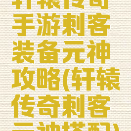 轩辕传奇手游刺客装备元神攻略(轩辕传奇刺客元神搭配)