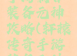 轩辕传奇手游刺客装备元神攻略(轩辕传奇手游装备元神搭配)