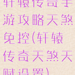轩辕传奇手游攻略天煞免控(轩辕传奇天煞天赋设置)