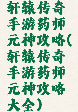 轩辕传奇手游药师元神攻略(轩辕传奇手游药师元神攻略大全)