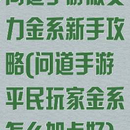 问道手游版女力金系新手攻略(问道手游平民玩家金系怎么加点好)