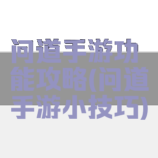问道手游功能攻略(问道手游小技巧)