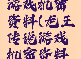 龙王传说游戏机密资料(龙王传说游戏机密资料大全)