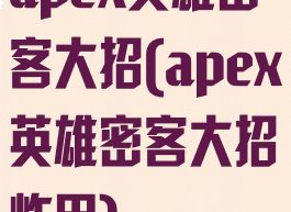 apex英雄密客大招(apex英雄密客大招炸甲)