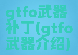 gtfo武器补丁(gtfo武器介绍)