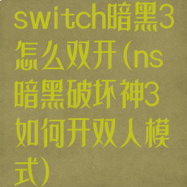 switch暗黑3怎么双开(ns暗黑破坏神3如何开双人模式)